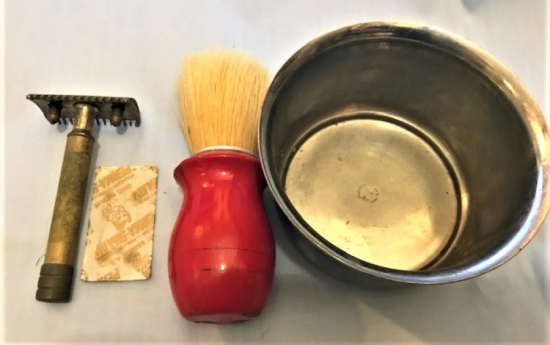 1960 YILLAR TRAŞ TAKIMI JİLET TRAŞ TASI METAL MAKİNA AT KUYRUK KIL FIRCA