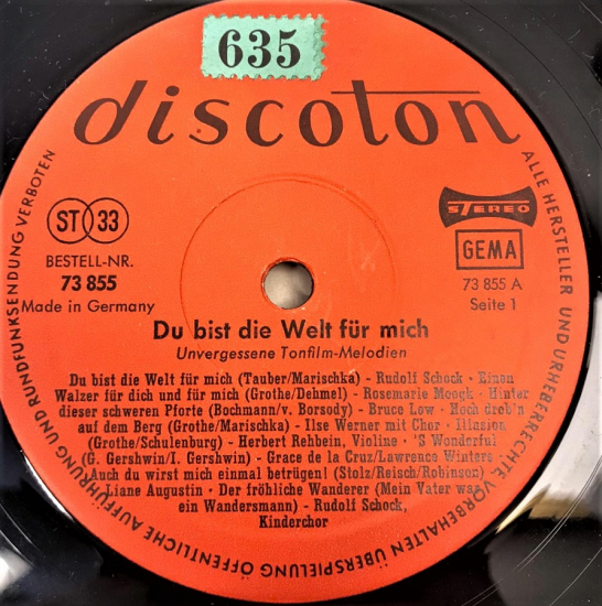 1965 DİSCOTİON DU BİST DİE WELT FÜR MİCH LP UZUN CALAR 33 DEVİR PLAK ORJİNAL BASKI