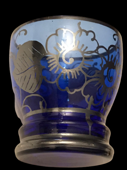 3 ADET EL GÜMÜŞ CEKME OSMANLI KOBALT MAVİSİ CAM UFAK KADEH 4.5 CM BOYUNDADIR