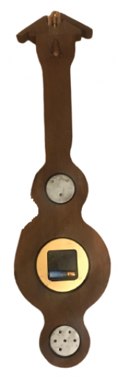 FRANSIZ AHŞAP ÜZERİNE 4 FONKSİYONLU TERMOMETRE BAROMETRE SAAT DERECE