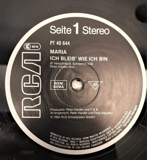 RCA SEITE 2 STEREO MARIA GEH GEFÜHLE MARIA ICH BLEIB WIE ICH BIN LP UZUN CALAR 33 DEVİR PLAK