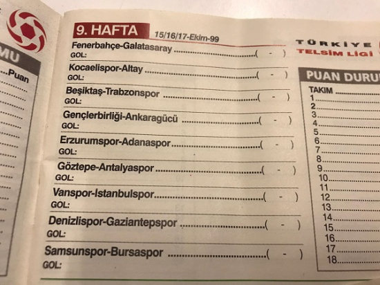 TELSİM İN KATKILARIYLA 1999-2000 SEZONU TARAFTAR FİKSTURU TÜRKİYE TELSİM LİGİ