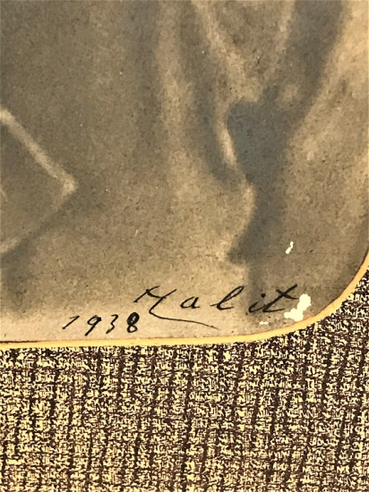 1938 HALİT İMZALI KARAKALEM RESİM KARTON CERCEVESİNDE