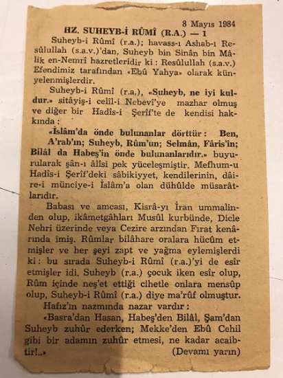 1984 SENESİNİN 8 MAYIS SALI GÜNÜNE AİT MEVLANA TAKVİM YAPRAGI