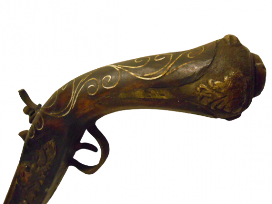 EL YAPIMI ÇAKMAKLI PİŞTOV AHŞAP ÜZERİ PİRİNÇ TEL İŞLEMELİ TABANCA