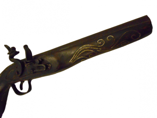 EL YAPIMI ÇAKMAKLI PİŞTOV AHŞAP ÜZERİ PİRİNÇ TEL İŞLEMELİ TABANCA