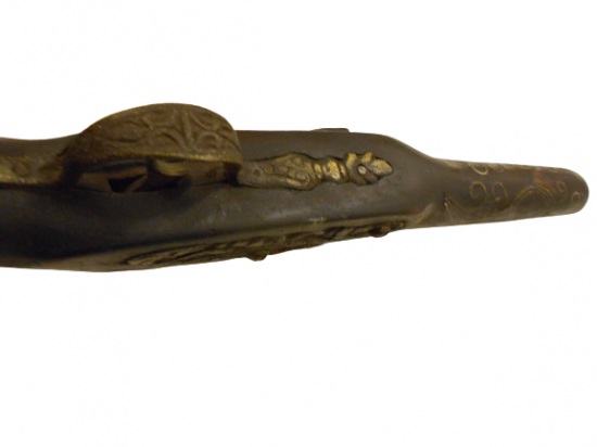 EL YAPIMI ÇAKMAKLI PİŞTOV AHŞAP ÜZERİ PİRİNÇ TEL İŞLEMELİ TABANCA