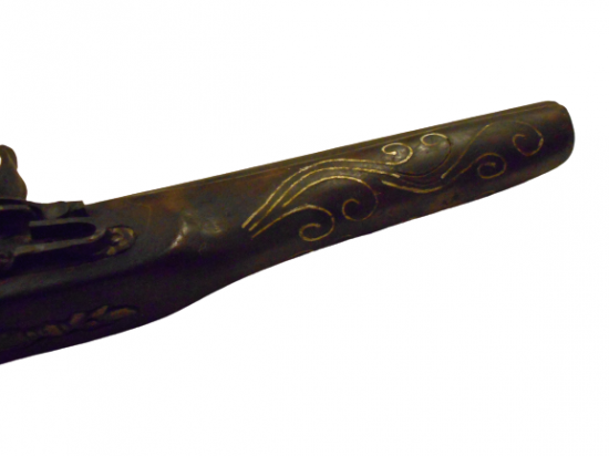 EL YAPIMI ÇAKMAKLI PİŞTOV AHŞAP ÜZERİ PİRİNÇ TEL İŞLEMELİ TABANCA