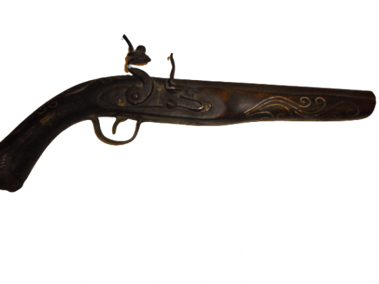 EL YAPIMI ÇAKMAKLI PİŞTOV AHŞAP ÜZERİ PİRİNÇ TEL İŞLEMELİ TABANCA