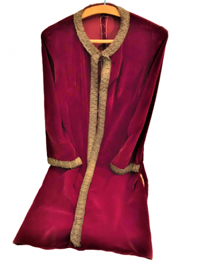 OSMANLI BORDO RENK KADİFE GÜMÜŞ ALTIN TEL KIRMAİŞCİLİKLİ ÜÇ ETEK