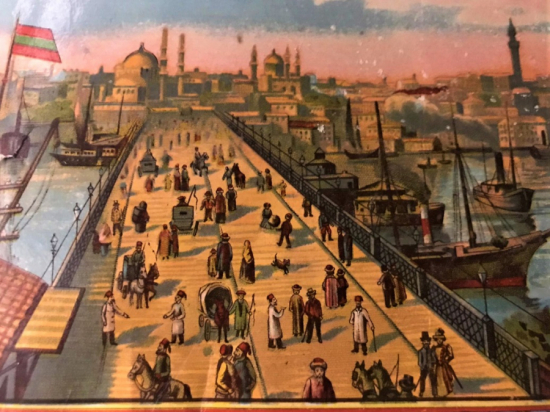 OSMANLI FES ETİKETİ HALİC GALATA KÖPRÜ TAVSİRLİ VİYANA BASKISI ORJİNAL ÜRÜN