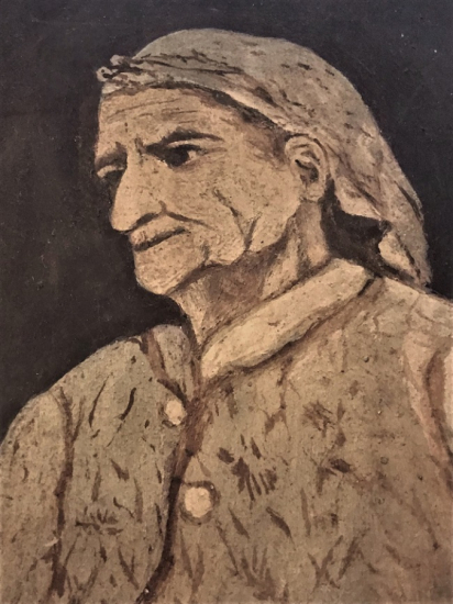 YAGLI BOYA YAŞLI KADIN CALIŞMA KENDİ KASNAGINDA GERİLİ TUAL ÜZERİNE