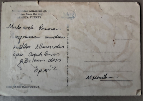 ALANYA NIN GÖRÜNÜŞÜ TÜRKEY ARKASI YAZILI KARTPOSTAL