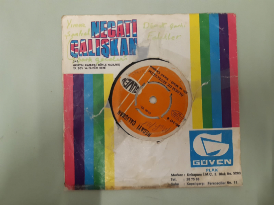 GÜVEN PLAK NECATİ ÇALIŞKAN ÖLSEM DE SEVECEĞİM . YİNE GAMLI GÖNLÜM 45 LİK YERLİ PLAK