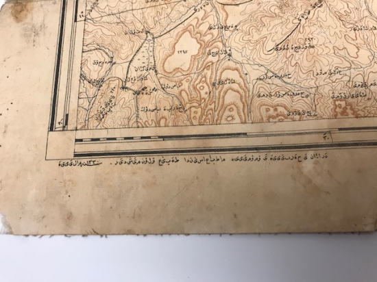 OSMANLI BEZ ÜZERİNE YAPIŞTIRILMIŞ KAGIT HARİTA