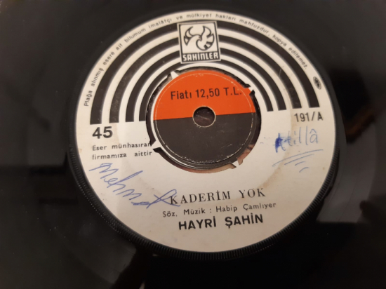 ŞAHİNLER HAYRİ ŞAHİN KADERİM YOK BİLSEN NE DERTLİ BAŞIM 45 LİK YERLİ PLAK