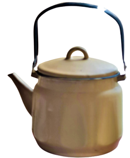 1930 USA KREM RENKDE CİNKO EMAYE SIR KAPLAMA KAPAKLI SİYAH KULPLU ÇAYDANLIK