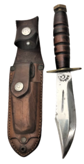 1970 ASKERİ KOMANDO KAMA KÖSELE DİKİM KIN PASLANMAZ CELİK TEK TARAF TESTERE AGIZLI