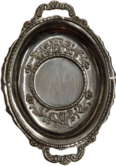 1970 PASLANMAZ KROM CELİK CAY TABAGI TEPSİ FORMUNDA ÜZESİ KABARTMA İŞCİLİKLİ 6 ADET TAKIM