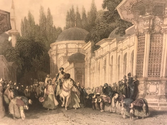 CONSTANTİNOPLE OSMALI SULTAN EYUP SULTAN CAMİİ YE GELİŞİ GRAVUR BASKI THOMAS ALLOM G.PRESBURY