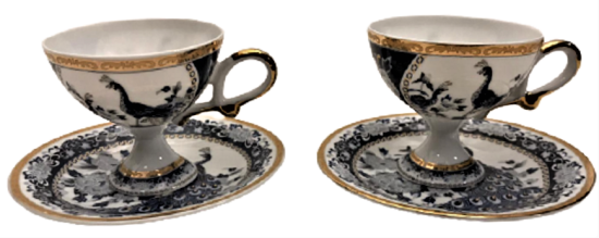 KOMPLE EL BOYAMA KENARLAR VE MOTİFLE ALTIN EL CEKME KAHVE FİCANI 2 ADET