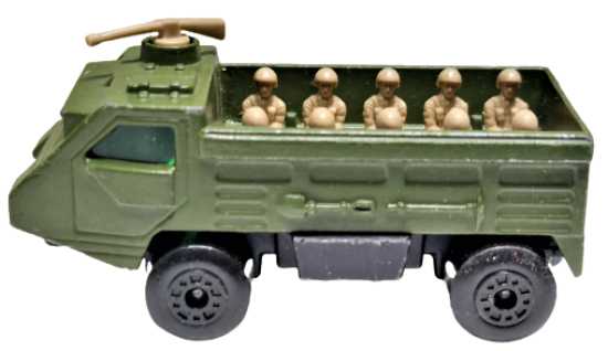 MATCHBOX SUPERFAST PERSONNEL CARRIER MADE IN ENGLAND LESNEY PRODUCTS 1976 NO 54 KOLEKSİYONLUK OYUNCAK YESİL RENKDE ASKERİ CIKARTMA KAMYONU 7.5 X 3 CM DEN OLUŞMAKTADIR.