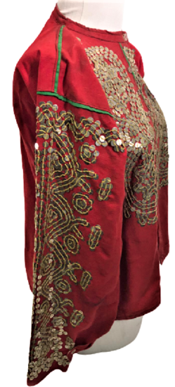 OSMANLI ÜZERİ KOMLE EL DİKİM PARLAK PULLU MOTİFLERLE BEZELİ GELİN KINA CEPKENİ