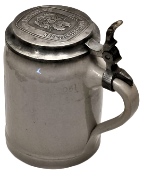 RİTZMANN BEER DEKORATİF KULP VE KAPAKLI SERAMİK ALMAN TANKART BİRA KUPASI