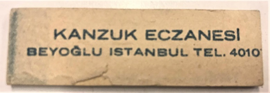 15.07.1944 TARİHLİ BEYOGLU İSTANBUL KANZUK ECZANESİ KARTON TARTI FİŞİ