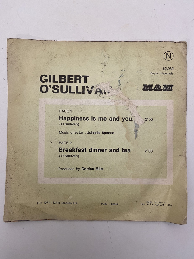 thumbGİLBERT O'SULLİVAN HAPPINESS IS ME AND YOU - BREAKFAST DINNER AND TEA 45 LİK KUTULU YABANCI PLAK